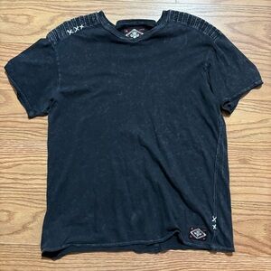 Affliction Charcoal Short Sleeve Tee with Cross Stitch Details